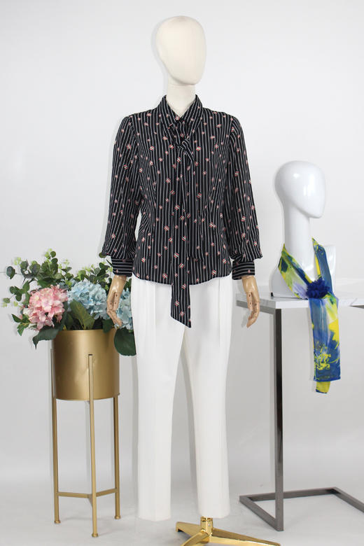 FOCALS福柯斯女装夏季新款重磅桑蚕丝中长款印花衬衫FRGAS009NV 商品图5