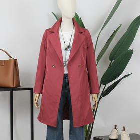 FOCALS福柯斯春秋新款长袖修身双排扣中长款外套风衣FYJCF502