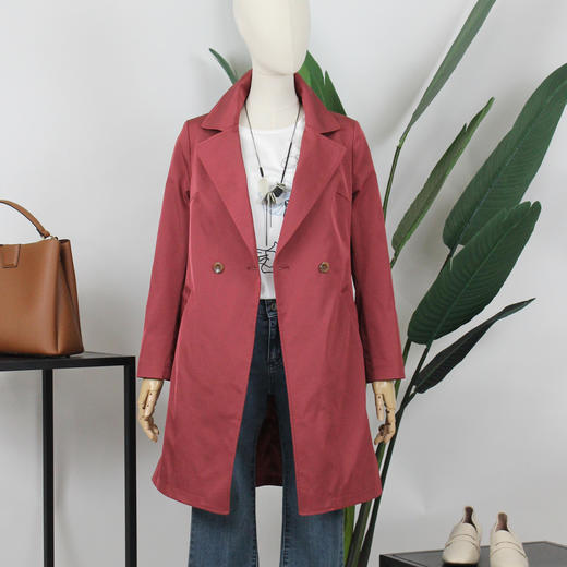 FOCALS福柯斯春秋新款长袖修身双排扣中长款外套风衣FYJCF502 商品图0