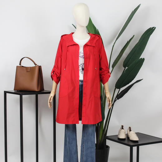 FOCALS福柯斯春秋新款宽松休闲连帽款中长款外套风衣FYJAF069JR 商品图3