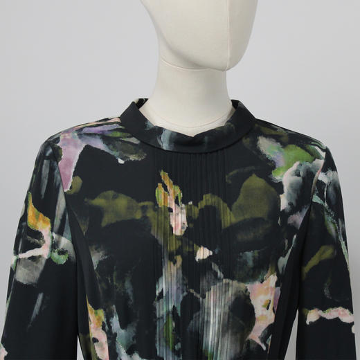 FOCALS福柯斯秋季圆领七分袖水墨印花连衣裙F2YCX582GV 商品图3