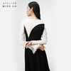 【密林小径】流畅曲线黑拼米白风琴折收腰长袖连衣裙/0000741A 商品缩略图3