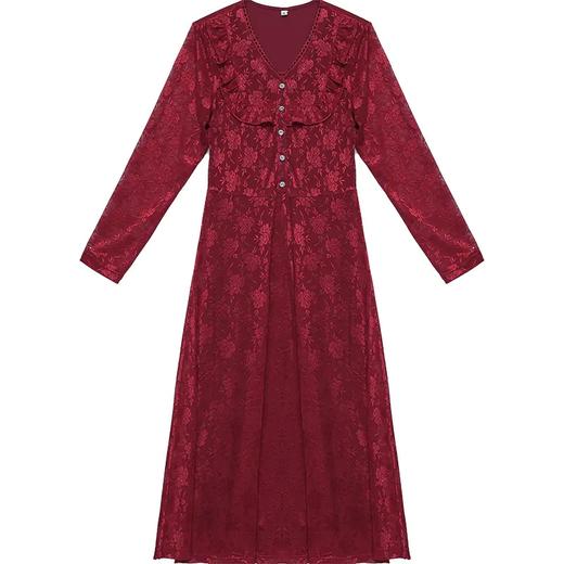 YWE-TYH21G058秋装新款气质优雅长袖暗花连衣裙 商品图5