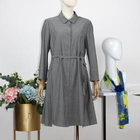 FOCALS福柯斯秋季新款休闲纯色九分袖长衬衫连衣裙F20AV002A1