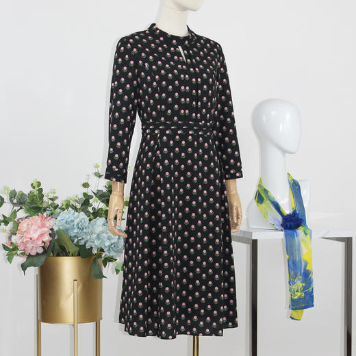 FOCALS福柯斯秋季半高领八分袖修身波点印花连衣裙FYJCX602GV 商品图1