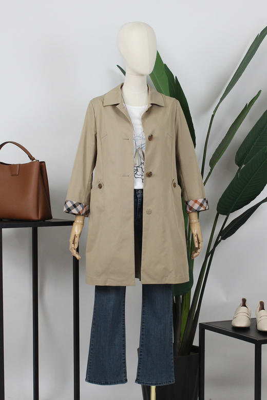 FOCALS福柯斯春秋新款宽松休闲格子拼接中长款外套风衣FYBAF057 商品图4