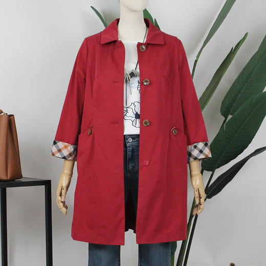 FOCALS福柯斯春秋新款宽松休闲格子拼接中长款外套风衣FYBAF057 商品图2