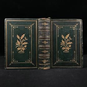 约19世纪后期 朗费罗诗集 约翰·吉尔伯特8幅版画插图 全真皮精装 四层竹节背 环衬烫金压花 书口三面鎏金