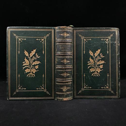 约19世纪后期 朗费罗诗集 约翰·吉尔伯特8幅版画插图 全真皮精装 四层竹节背 环衬烫金压花 书口三面鎏金 商品图0