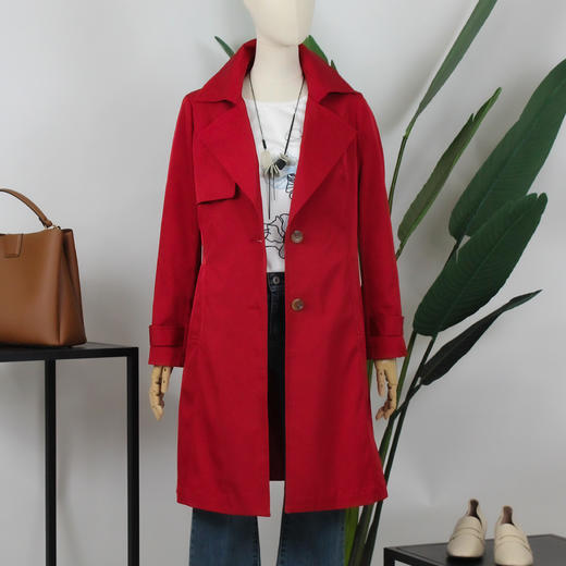 FOCALS福柯斯春秋新款长袖收腰单排扣中长款外套风衣FYJCF501R1 商品图0