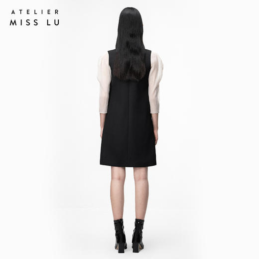 【温柔流泻】黑拼米白泡泡纱袖风琴折拼缝宽松连衣裙/0000736 商品图3