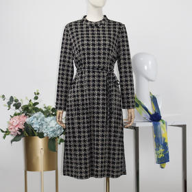 FOCALS福柯斯秋季圆领七分袖修身针织印花中长款连衣裙F2YCX503NM