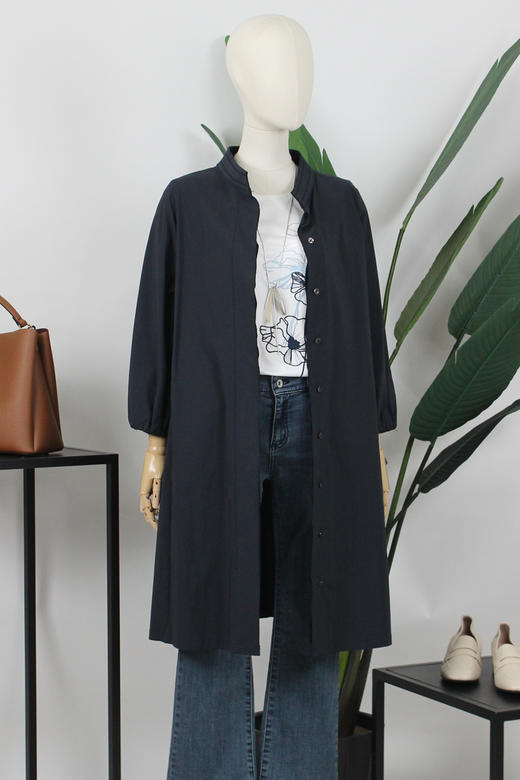 FOCALS福柯斯春秋新款宽松休闲立领中长款风衣FYBAF058B7 商品图0