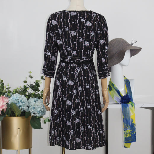 FOCALS福柯斯秋季七分袖修身圆领印花A摆连衣裙FRGCX583PV 商品图2
