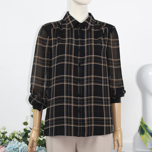 FOCALS福柯斯女装春秋新款休闲长袖格子印花衬衫FRGAS037NE 商品图0