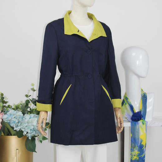 FOCALS福柯斯春秋新款宽松休闲撞色拼接中长款外套风衣FYWAF062B7 商品图1