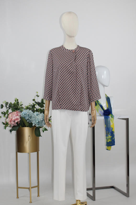 FOCALS女装秋季新款真丝七分袖圆领印花通勤T恤上衣FRG2N193PV 商品图5