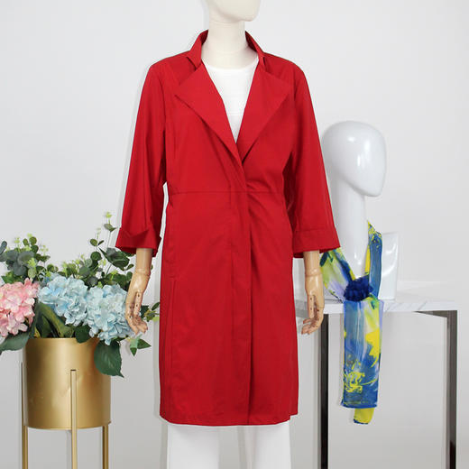 FOCALS福柯斯春秋新款七分袖拉链翻领轻薄中长款外套风衣FYBAF001 商品图0