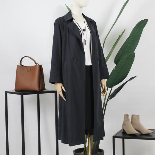 FOCALS福柯斯春秋新款收腰过膝中长款轻薄外套风衣FYJAF038B7 商品图1