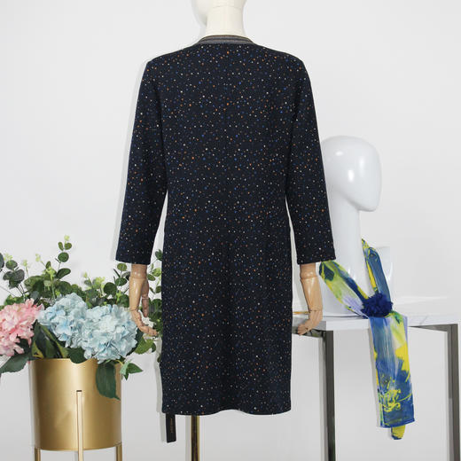 FOCALS福柯斯秋季提花针织拼接七分袖休闲圆领连衣裙F2YCX630BL 商品图2