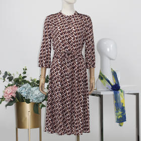 FOCALS福柯斯秋季新款圆领七分袖字母印花时尚连衣裙F2YCX687RK