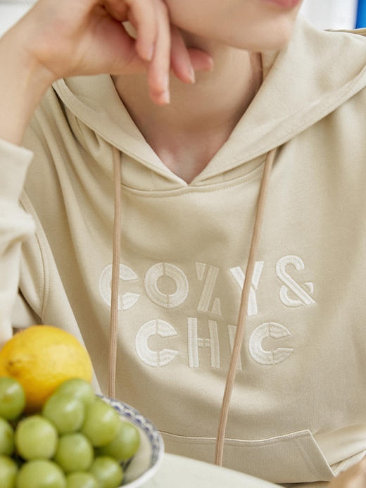 卫衣女秋季新款气质简约宽松慵懒时尚休闲连帽刺绣套头上衣 商品图3