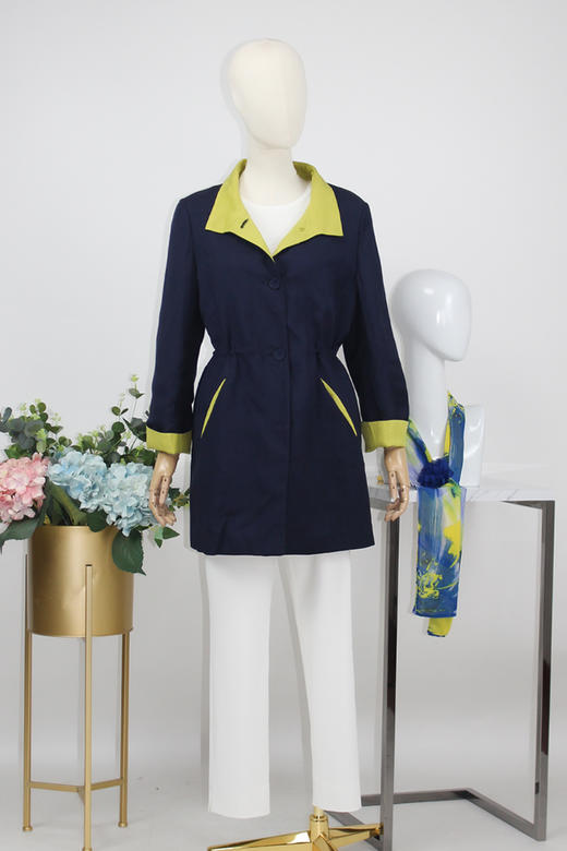 FOCALS福柯斯春秋新款宽松休闲撞色拼接中长款外套风衣FYWAF062B7 商品图5