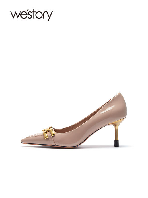 westory女鞋2021秋季新款光面尖头细跟高跟鞋宴会单鞋W21CE70891 商品图1