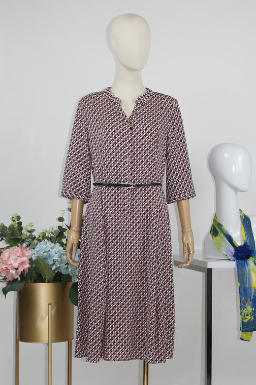 FOCALS福柯斯秋季桑蚕丝七分袖修身印花连衣裙FRG2X191PV 商品图4