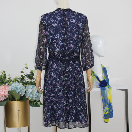 FOCALS福柯斯秋季七分袖碎花修身雪纺印花连衣裙FRGAX160BV 商品图2