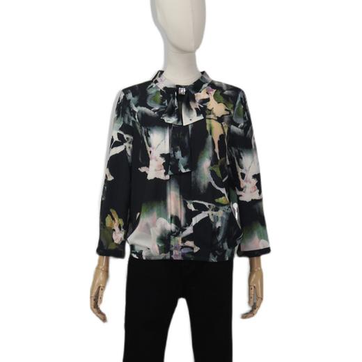 FOCALS福柯斯女装春秋新款直筒七分袖水墨印花套头衬衫F2YCN581GV 商品图4