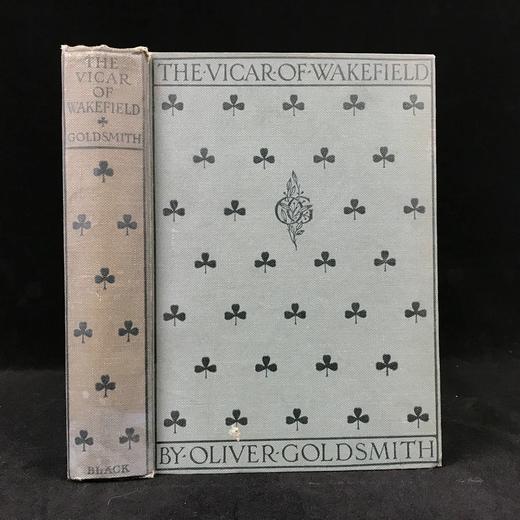 1927年 戈德史密斯《威克菲尔德牧师》 8幅彩色插图 漆布精装大32开 商品图0