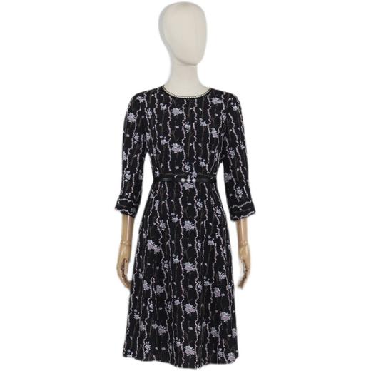 FOCALS福柯斯秋季七分袖修身圆领印花A摆连衣裙FRGCX583PV 商品图4