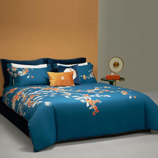 梦洁家纺精梳棉磨毛印花四件套柿柿如意御召茶