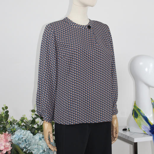 FOCALS福柯斯女装秋季新款圆领套头上衣几何印花衬衫FYJCN712BV 商品图1