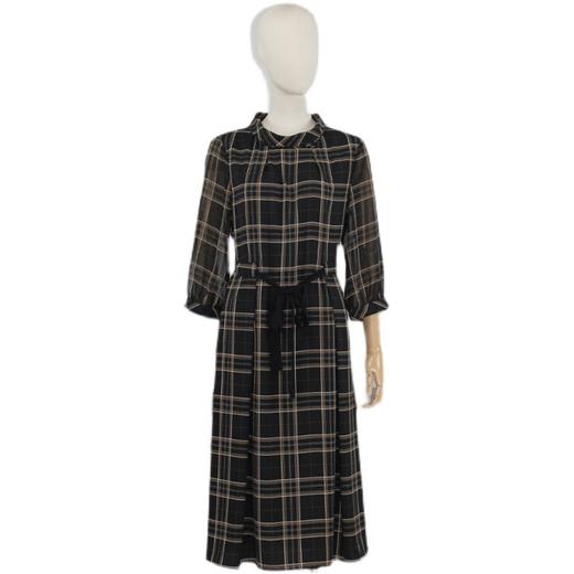 FOCALS福柯斯秋季休闲格纹印花七分袖印花圆领连衣裙FRGAX036NE 商品图4