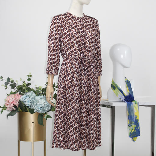 FOCALS福柯斯秋季新款圆领七分袖字母印花时尚连衣裙F2YCX687RK 商品图1