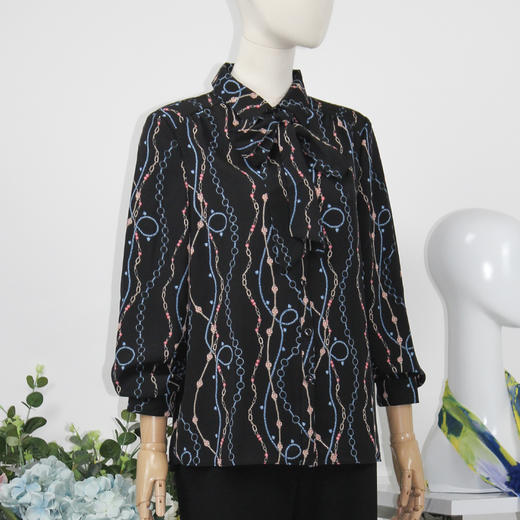 FOCALS福柯斯女装春秋新款自然收腰长袖印花衬衣衬衫F2YCS661BV 商品图1