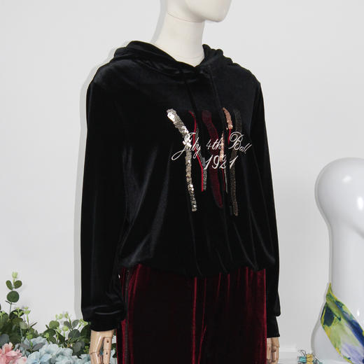 FOCALS福柯斯秋季新款运动风连帽绣花长袖针织上衣卫衣F2YCN508N1 商品图1