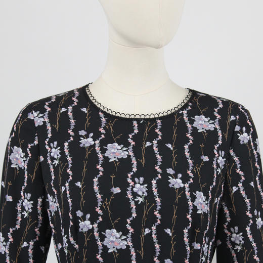 FOCALS福柯斯秋季七分袖修身圆领印花A摆连衣裙FRGCX583PV 商品图3