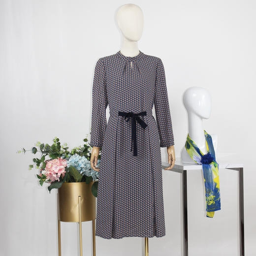 FOCALS福柯斯秋季七分袖休闲几何印花圆领连衣裙FYJCX713BV 商品图4