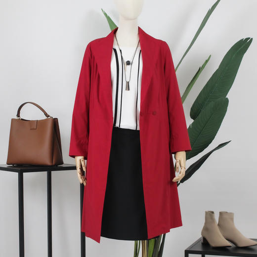FOCALS福柯斯春秋新款修身收腰暗扣中长款外套风衣FYBAF026 商品图0