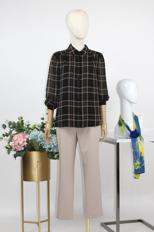 FOCALS福柯斯女装春秋新款休闲长袖格子印花衬衫FRGAS037NE 商品图5