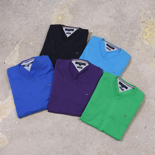 薄款 premium cotton 彩色内衬领条 V领毛衣/针织衫 T-1069 商品图6