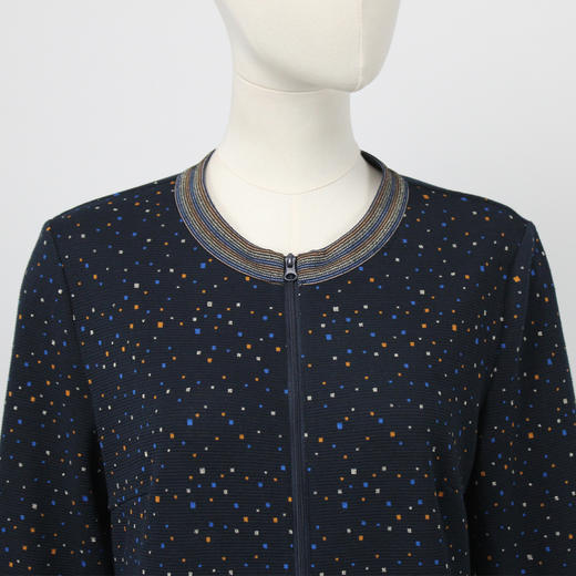 FOCALS福柯斯秋季提花针织拼接七分袖休闲圆领连衣裙F2YCX630BL 商品图3