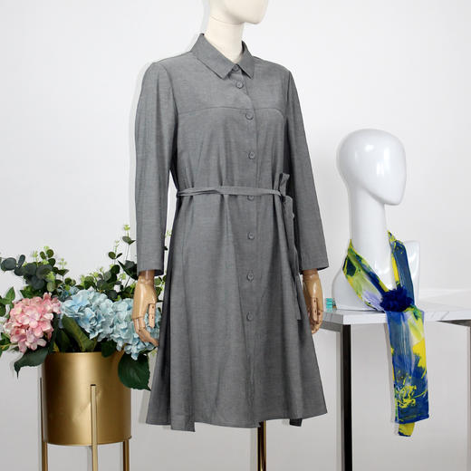 FOCALS福柯斯秋季新款休闲纯色九分袖长衬衫连衣裙F20AV002A1 商品图1