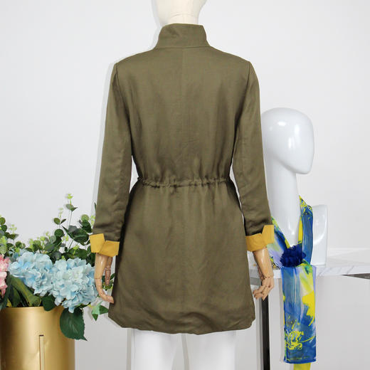 FOCALS福柯斯春秋新款休闲亚麻撞色拼接中长款外套风衣FYWAF086GY 商品图2