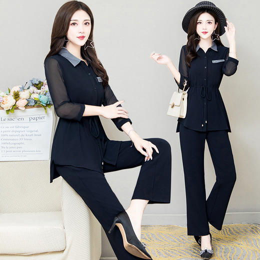 YWE  X21B019修身气质优雅纯色大码套装 商品图1