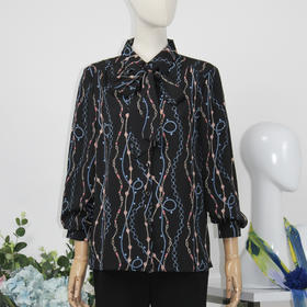 FOCALS福柯斯女装春秋新款自然收腰长袖印花衬衣衬衫F2YCS661BV