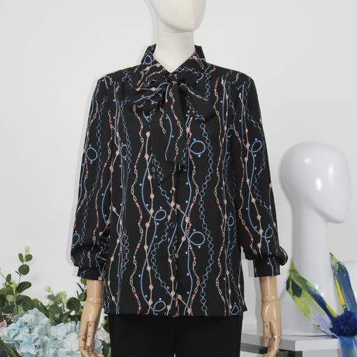 FOCALS福柯斯女装春秋新款自然收腰长袖印花衬衣衬衫F2YCS661BV 商品图0